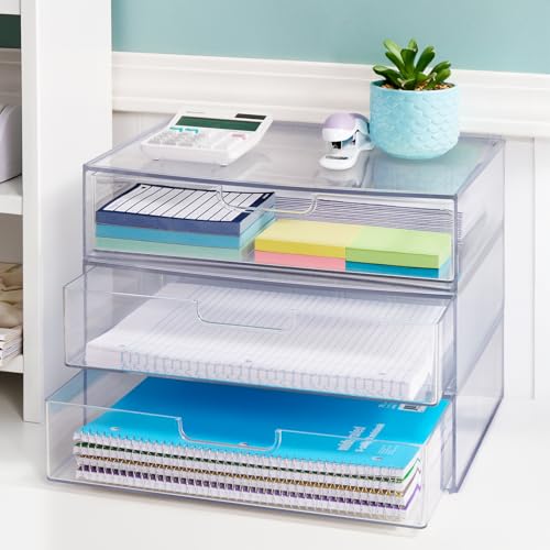 STORi STAX Plastic Stackable Organizer Drawers (Set of 2) Clear | 12.5" Wide | Set Includes Two Open Drawer | Organize Office Desk Accessories & Sort Paper | Made in USA - color: Clear, size: Open/Open 2pk
