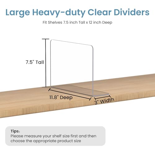 OKPOW Shelf Dividers Closet Organizer - 7.5" Tall X 11.8" Deep Acrylic Clear Sturdy Separate for Clothes Purse - Adjustable Space Saver Easy Install for Home Organization Enthusiasts 8 Pack - color: 8 Pack, size: Standard Tall 7.5'' x Deep 11.8"