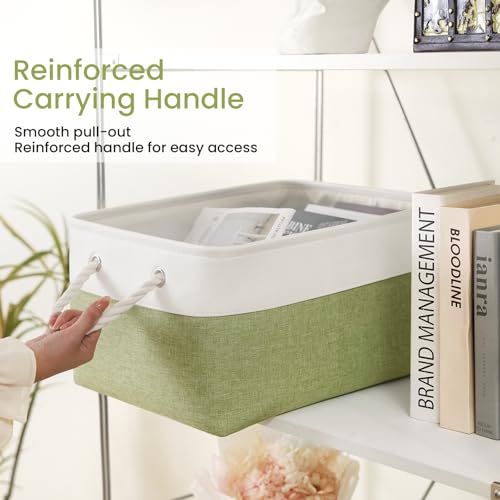 Large Storage Baskets- 15.7x11.8x8.26 inch Storage Bins for Shelves and Closet Organizing, Foldable Fabric Bin for Home Organization Clothes and Laundry (3-Pack, White&Green) - color: WhiteGreen, size: 15.7inX11.8inX8.26in-3P