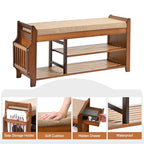 PETKABOO Shoe Bench with Hidden Drawer and Side Holder, 2 Tier Entryway Bench with Storage 39.4 in, Bamboo Shoe Rack with Cushion for Entryway Hallway Living Room Bedroom - size: 39.4 in