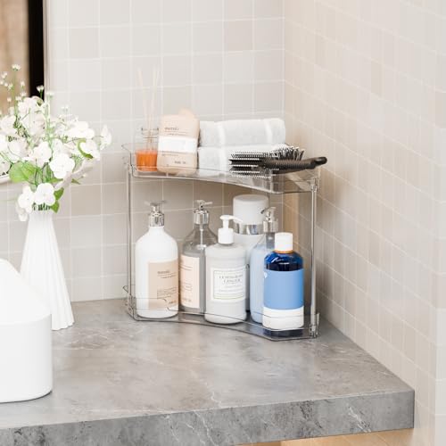 Yieach 2 Tier Corner Bathroom Counter Organizer,Clear Sink Shelf,Bathroom Corner Organizer and Storage for Restroom,Vanity Countertop,Two Tier Small Sink Organizers & Rack for Makeup,Beauty Product