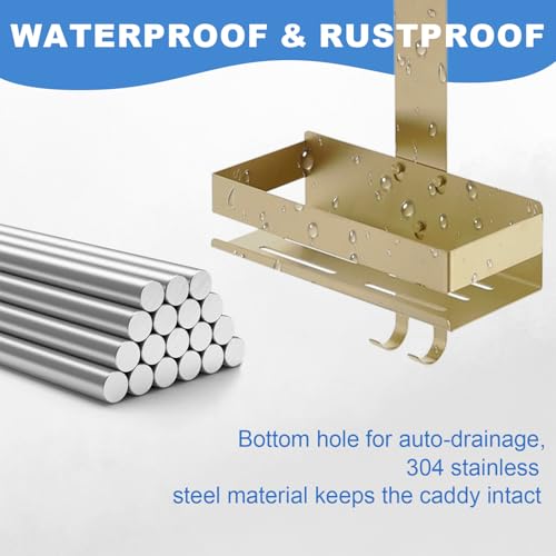 Gold Shower Caddy Over Shower Door - 2 Tier Hanging Shower Caddy Organizer No Drilling, Shower Storage Shelf for Indoor Shower, Bathroom, Bedroom, Kitchen - color: Gold