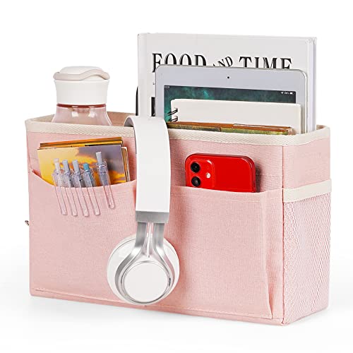 Bedside Caddy Bedside Storage Organizer Hanging Bunk Bed Dorm Room with Side Pockets for Water Bottles, Books, Cell Phones, Headphones (Pink) - color: Pink