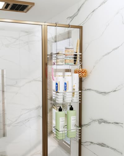 3-Tier Small Hanging Bathroom Organizer,caddy hanging,Shampoo Holder Stainless Steel,over the door shower caddy,shower storage - size: Narrow three-layer design