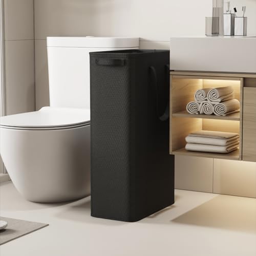 Lifewit 2 Pack Slim Laundry Hamper, Collapsible Narrow Laundry Basket, Small Tall Dirty Clothes Hampers with Handles for Bathroom Bedroom College Dorm, Black, 65L - color: Black