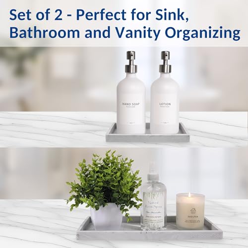 Spacewiser Countertop and Vanity Tray - 2 PC (11” and 7”) Shatterproof Silicone Kitchen and Bathroom Trays for Counter, Kitchen Soap Dispenser Tray, Vanity Trays for Bathroom, Perfume Key Tray - color: Marble Design, size: Set‐ 1 Small + 1 Large