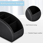 Fintie Remote Control Holder, 5 Compartments Vegan Leather TV Remoter Caddy Desktop Organizer Makeup Brush Holder Storage Fits TV Remotes, Media Controllers, Office Supplies(Black) - color: Black