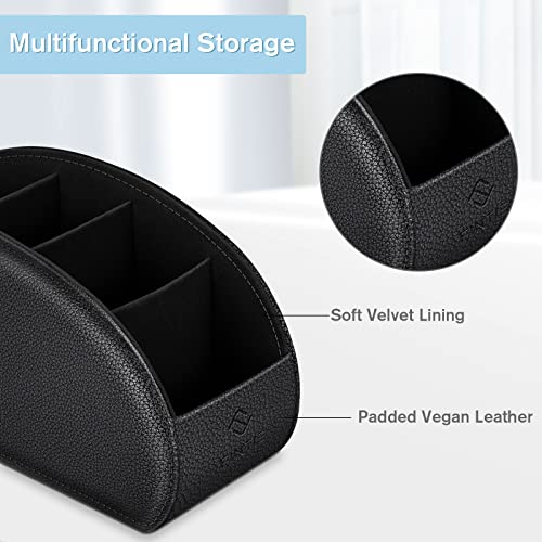 Fintie Remote Control Holder, 5 Compartments Vegan Leather TV Remoter Caddy Desktop Organizer Makeup Brush Holder Storage Fits TV Remotes, Media Controllers, Office Supplies(Black) - color: Black
