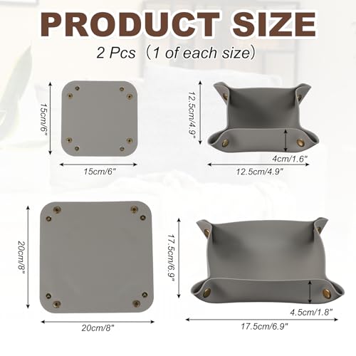 uxcell 2 Pcs Valet Tray for Women and Men, PU Leather Jewelry Tray Entryway Table Bedside Nightstand Catchall Storage Organizer for Jewelry Key Coin Watch Wallet(Square, Light Gray) - color: Light Gray