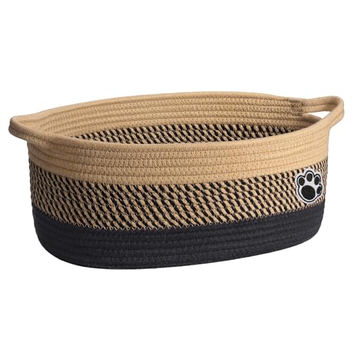 Dog Toy Basket, Woven Storage Baskets for Dog Cat Organizer, Baby Boy Shower Gifts Basket for Bathroom, Nursery Toy Baskets Storage Kids, 13.6"x 10" x 6", Black & Brown - color: Black-Brown, size: 13.6"L x 10"W x 6"H