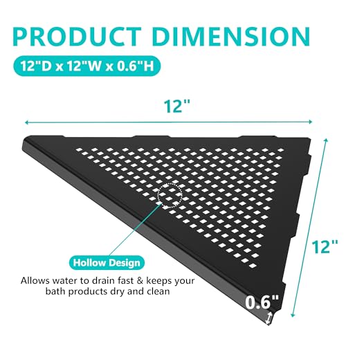Qeke 2 Pack Bathroom Corner Shelf, Recessed 12" Corner Shower Shelf, SUS304 Stainless Steel Triangular Wall Mount, No Drilling, Matte Black - color: Matte Black, size: 12"- 2 Pack