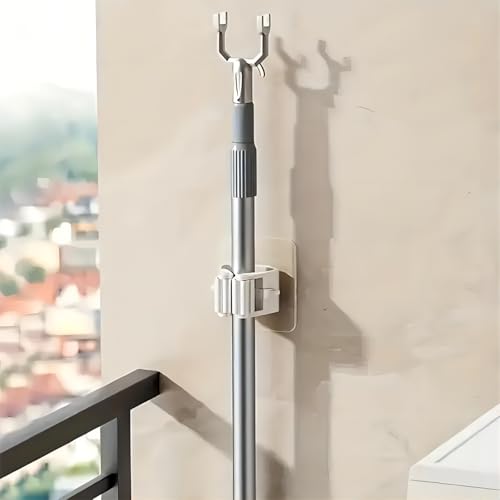 2Pcs Broom Holder Mop Hanger Wall Mount Hook Plastic Easy Install No-Drill Strong Adhesive Organizer - color: White, size: 2 Pcs