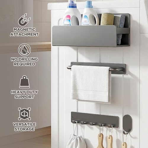 Cailoda Apartment Magnetic Organizer, Spice Rack, 4-Pack Gray Magnetic Shelf for Washer & Refrigerator, No Drill Space Saving Storage for Compact Kitchen, Laundry & Living Spaces