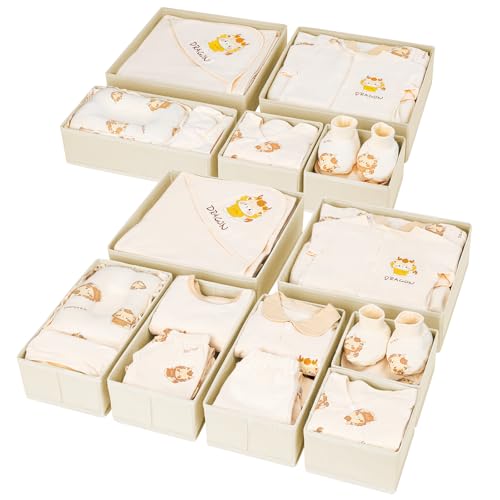 DIMJ Drawer Organizer Clothes 12 Pack - Foldable Baby Organizers and Storage & Dresser Organizer for Bedroom, Closet - Nursery Organization Dresser Dividers for underwear, Sock,Bra, Belt, Tie, Beige - color: Beige, size: 12 Pack