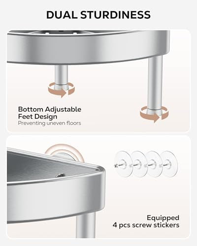 Nieifi Corner Shower Caddy Stand-4 Tier Rustproof Anodized Aluminum Standing Shower Organizer-Shower Caddy Corner-Dual Stability to Anti-Shaking-Height-Adjustable Legs for Uneven Surfaces-Silver - color: Silver, size: 4-Tier