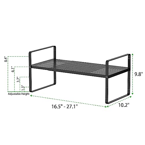 Expandable Cabinet Storage Shelf Stackable Organizer Rack for Kitchen Bathroom Pantry Spice Cupboard Coffee Countertop Home Office Desk Heavy Duty Nonslip Black Large 2 Packs - color: Black 2 Packs, size: Large - 10.2"W x (16.5"-27.1")L x 9.8"H