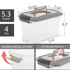 Citylife 4 Packs 6 QT Plastic Storage Bins with Latching Lids Stackable Storage Containers for Organizing Clear Storage Box for Garage, Closet, Kitchen - size: 6.0QT, style: 4 PACK GREY