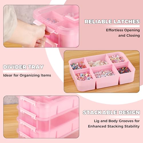 CraftGenes Art Supply Storage Organizer with 2 Removable Trays, 4-Layer 10QT Durable Craft Organizers and Storage for Sewing, Tool, Office Supplies, Art, Craft Supplies(Pink) - color: Pink