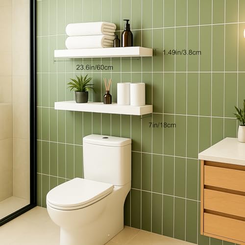 Floating Shelves for Wall, Bathroom Shelves Over Toilet, Wall Shelves & Book Shelf for Room, Hanging Shelf, Modern Wooden Mounted Floating Shelves, 24x7x1.5 in (White, Set of 2) - color: White, size: 24"(set of 2)