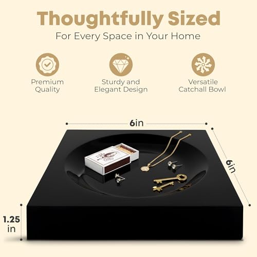 Black Acrylic Catchall Tray - Decorative Jewelry Dish & Vanity Organizer for Keys, Rings, Earrings | Modern Minimalist Home Decor for Dresser, Nightstand, Entryway - color: Black