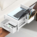2 Tier Bedside Shelf for Dorm Bunk Bed, Under Mattress Bedside Shelf Clip On Nightstand with Fabric Drawer, Bed Side Table Tray Organizer, Bedside Tray with Cable Management, Back to School (white) - color: White