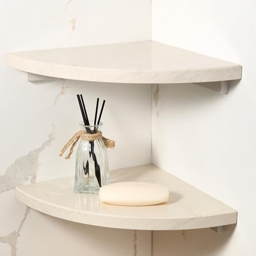 Koville Italian Natural Marble Corner Shelf, 2 Pcs Wall Mounted Marble Bathroom Corner Shelves Organizers, Polished Stone Corner Shower Caddy, No Drilling Adhesive Shower Caddies - Khaki Rose - color: Khaki Rose, size: 2-Layer