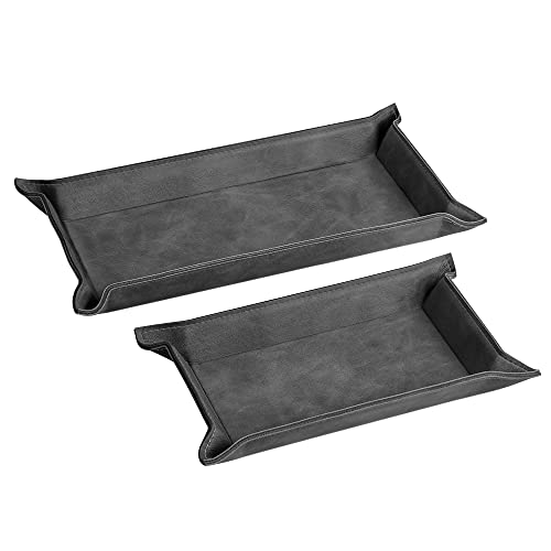 Navaris Faux Leather Valet Tray Set of 2 - Catch All Tray for Key Entryway Table Nightstand - Catchall for Keys Watch Remote Phone - Valet Storage for Men - Mens Storage Dish - color: Black