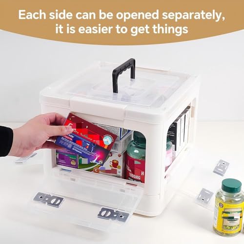 HEY FOLY 22qt Medicine Organizer Storage Box with 4-Side Opening Doors, White Foldable Medication Organizer Empty, Container Case Stackable First Aid Box for Home Storage - color: Foldable 22qt