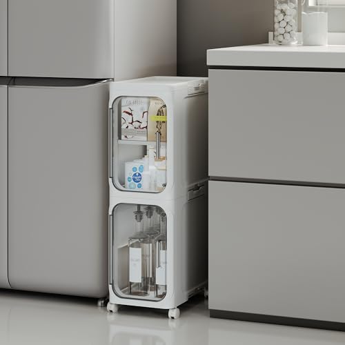 2-Tier Tall Narrow Storage Cabinet, Slim Bathroom Storage Cabinet with Adjustable Shelves and Wheels, Narrow Organizer for Small Space, Bathroom, Kitchen, Laundry, White - color: White, size: 2-Tier