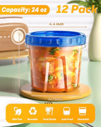 BiuLeon 12 Pack-24 oz Freezer Storage Containers, Plastic Food Storage Containers with Twist Top Lids, BPA Free and Reusable Soup Containers with Lids, Leakproof/Microwave/Dishwasher Safe - color: 12Pack-24oz
