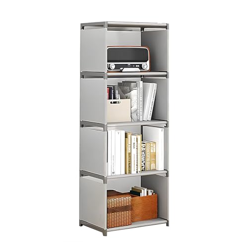4-Cube Storage Organizer Shelf – Tool-Free Assembly Cube Bookcase for Bedroom, Closet & Small Spaces, Bookshelf Organizer for Kids’ Clothes & Nursery - color: Grey