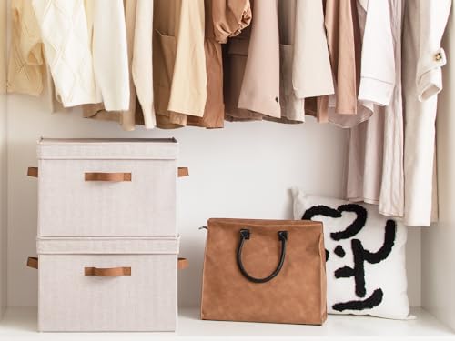 StorageWorks Fabric Storage Bins with Lid, Decorative Storage Boxes for Shelves, Stackable Closet Organizer Basket with Handles, Jumbo, Brown and Beige, 2-Pack - color: Brown and Beige, size: Jumbo