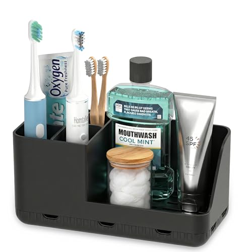 Toothbrush Holders for Bathroom Counter - Detachable Bathroom Organizer and Storage Electric Toothbrush and Toothpaste Holder, Bathroom Decor Accessories for Countertop, Shower, Sink - color: Black