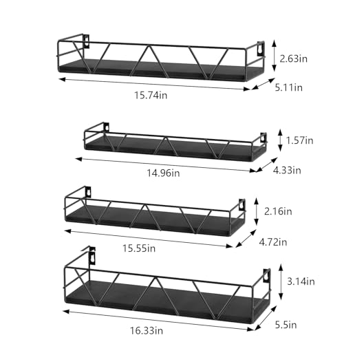 Amaoot Floating Shelves Set of 4, Home Wood Wall Shelf, Farmhouse Shelf for Bedroom, Wall Mounted Floating Shelf for Living Room, Bedroom, Bathroom, Kitchen, Office (Black) - color: Black-4pcs