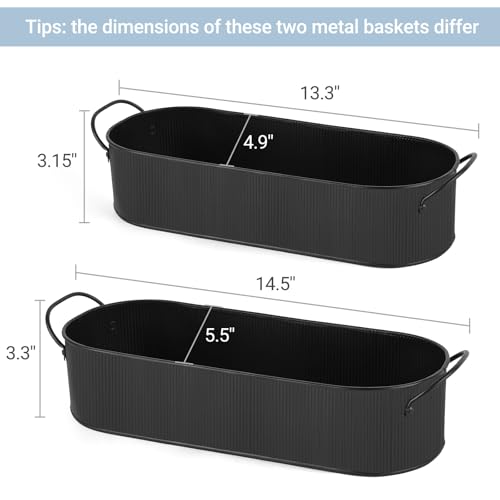 Mkono Metal Storage Basket for Toilet Tank Top Bathroom Decor, Galvanized Tray with Handle for Shelves, Farmhouse Toilet Paper Holder Organizing Bin Box for Countertop Living Room, Set of 2, Black - color: Black