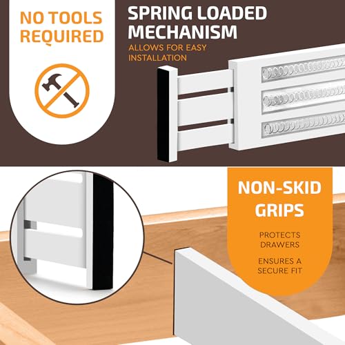 6-Pack Drawer Dividers 6 Inch High, 11”-17" Adjustable Bamboo Organizers Large Expandable Drawer Separators for Cloths, Dresser, Bedroom, Bathroom, Baby Drawer, Office & Kitchen Utensils (White) - color: White, size: 6-Inch High