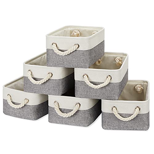 Temary Small Storage Baskets for Organizing 6Pcs Small Storage Bins, Decorative Collapsible Fabric Gift Baskets Empty for Home (White&Grey,11.8L x 7.9W x 5.3H inches) - color: Grey&white, size: 11.8L x 7.9W x 5.3H inches (6pcs)