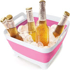 FOSJGO 2.4 Gal(9L) Collapsible Dish Basin with Drain Plug,Space Saving Multiuse Foldable Sink Tub,Dishpan,Kitchen Sink for Camping,Plastic Tub,Vegetable Washing,RV… - color: Pink