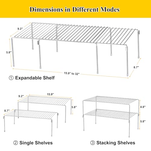 Set of 2 Kitchen Cabinet Organizer Shelves, Stackable Organizer and Storage for Cabinet Cupboard, Expandable Shelf Risers Plate Rack with Anti-Slip Plastic Liner - color: Stackable, size: 1 set