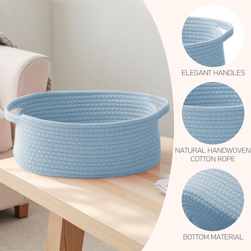 JMvicyroam Woven Basket,Small Rope Storage Bin with Handles & Ribbon Bag, Organizer for Shelves Closets,Gift Basket Empty for Birthday,Books,Dog Toys, Blue/3 Pack - color: Blue, size: 3 Pack