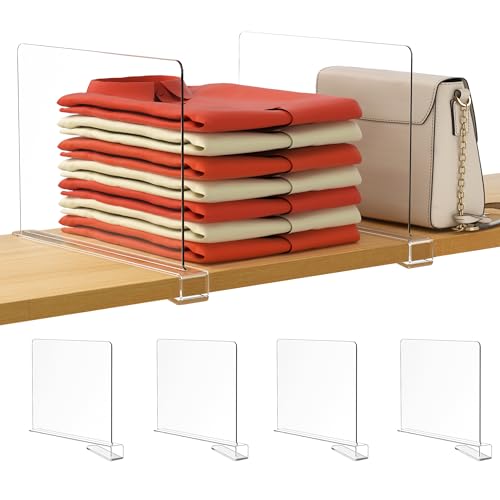 HBlife 4 Pack Closet Organizers and Storage, Clear Shelf Dividers, Vertical Purse Organizer for Closet Perfect for Sweater, Shirts, Handbags in Bedroom and Kitchen, Acrylic Bookshelf for Organization - color: Clear, size: 4 PCS
