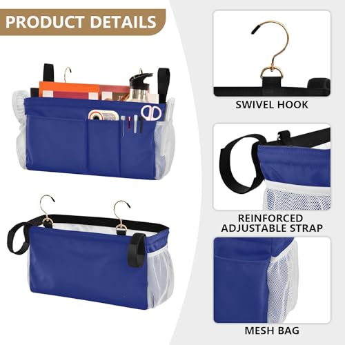 Blue Bedside Caddy Storage Bag Bedside Organizer for Bunk Bed Headboards College Organizer Caddy Hanging Shelf 6 Pockets with Hooks for Book Glasses Phone Holder - color: Royal Blue