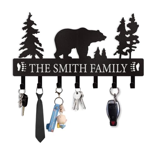Dyoart Personalized Key Holder for Wall, Custom Metal Black Bear Coat Hook Key Holder with Name, Metal Key Rack Hanger Organizer for Entryway, Front Door, Hallway, Kitchen, Office Decor - color: 02 Bear