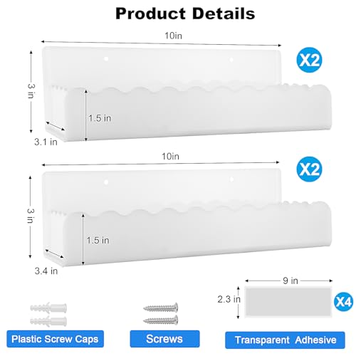 10 inch Spice Rack Wall Mounted,4 Pack Spice Organizer Shelf for Stove Cabinet Pantry Door, Adhesive or Screw Hanging Wall Spice Shelf Storage Holder in Kitchen and RV - White Color - color: White, size: 10"