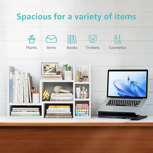 NUTIKAS Desk Shelves Desktop Organizer Shlef - White Office Organization for Top of Desk Organizers and Accessories Corner Bookshelf Table Top Shelving Small Hutch Decorations for Women Office - color: White