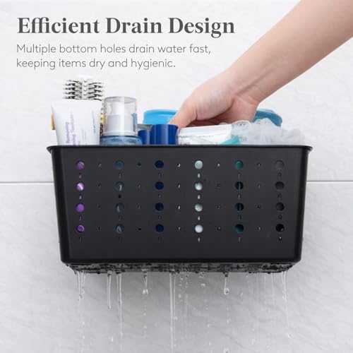 Lifewit Shower Caddy Portable, Cleaning Supplies Caddy Organizer with Handle and Adjustable Dividers, Plastic Shower Basket for Dorm Room Essentials, College, Bathroom, Black, 1 Pack - color: Black
