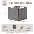 KAKAMAY Collapsible Cube Storage Bins 13x15x13 Inches Dark Grey 2-Pack, Foldable Fabric Organizer Baskets with Wooden Handles for Kallax Shelves, Living Room, Bedroom, Nursery, Closet, Toys, Clothes - color: Dark grey