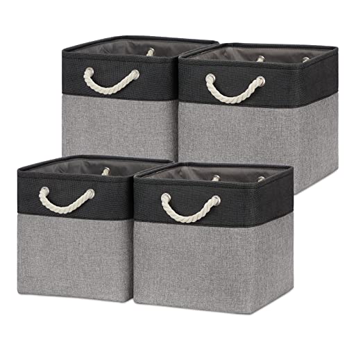 Temary 12 Inch Cube Storage Baskets 4 Pack Fabric Storage Bin for Clothes, Large Baskets with Handles, Basket for Organizing Towels, Blankets, Collapsible Cube Storage Bins (Black&Gray) - color: black&grey, size: 12"L x 12"W x 12"H