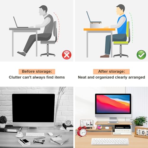 YGYQZ Adjustable Monitor Stand Riser with Acrylic Legs丨19.3" Length Dual Monitor Stand for Desk丨2-Tier Wood Desktop Organizer for Computer, Laptop, Printer & PC丨Modern Aesthetic Desk Shelf(wood-wavy) - color: wood-wavy, size: 7.67' W*19.3L