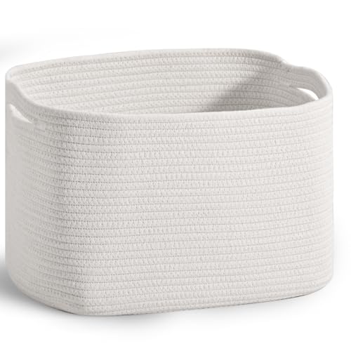 ICERZCZ Woven Cotton Rope Storage Basket for Organizing, Cute Decorative Baskets for Gifts Empty, Organizer Bins for Dog Toy, Baby Laundry, 15“×11”×9.5“, Off White - color: Off White, size: 15“(L)×11”(W)×9.5“(H)
